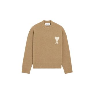 Ami Gebreide trui met ronde hals - Dames - Truien - Beige - Maat: S Wol