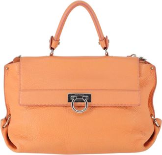 Ferragamo Sofia Satchel Grainy Leather Orange Leather Handbag (Pre-Owned)