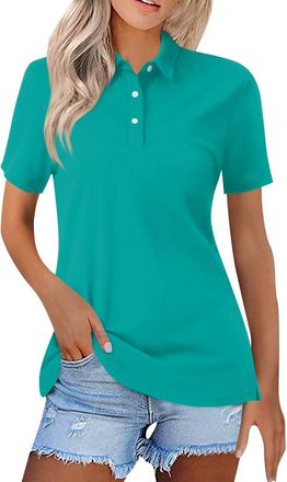 Generic Womens Short Sleeve Polo Shirts Loose Fit UPF 50+ Quick Dry Lightweight Summer Tops Plus Size Tennis Tops Running Golf T Shirt 2025 Trendy Clothes Sky