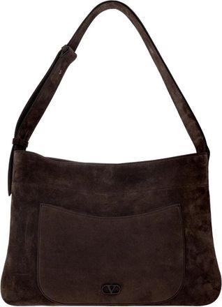 Valentino Garavani Su&egrave;de Tas Met Logo - Heren - Schoudertassen - Bruin - ONE Size - Su&egrave;de - Tassen