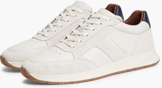 Tommy Hilfiger Mens T-Logo Mixed-Leather Runner Sneaker - Ecru - US 11.5 / EU 45