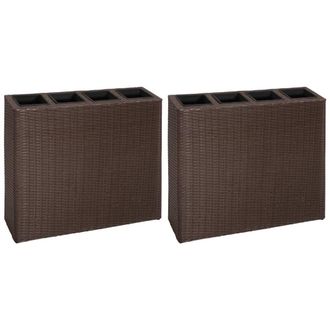 Berkfield Home Garden Raised Bed with 4 Pots 2 pcs Poly Rattan Brown(2x41085) in Brown