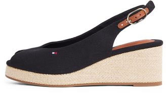 Tommy Hilfiger Womens Flag Wedge Slingback Espadrilles with Adjustable Straps, Black (Black), 7
