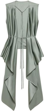 Helmut Lang Scarf Drape Detail Reversible Silk Top in Aqua Gray at Nordstrom, Size Small/medium