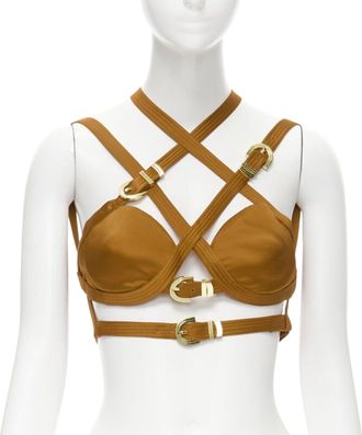 Versace Runway S & M Bondage Tribute silk buckle bra