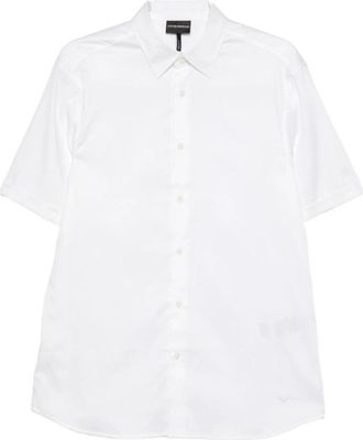 Emporio Armani Heren Korte Mouw Overhemd - Heren - Korte mouwen Overhemden - Wit - L - Katoen - Overhemden