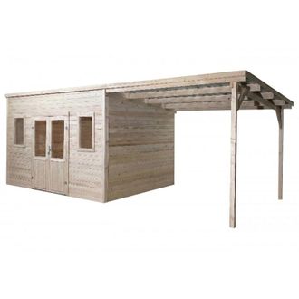 Foresta Caseta De Jard&iacute;n De Madera 380x280 Cm Con Le&ntilde;era - Espesor De Pared 28 Mm - Techo De Acero Galvanizado - Ventanas De Cristal - Slx4030b Foresta