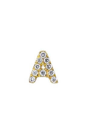 Bony Levy Icon Diamond Initial Single Stud Earring in 18K Yellow Gold - A at Nordstrom