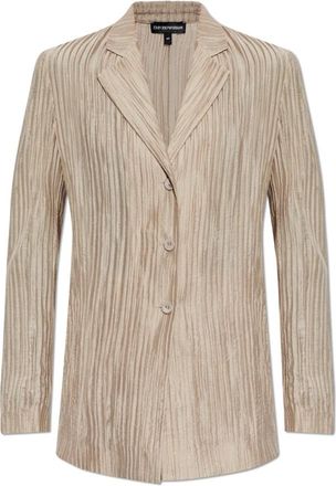 Emporio Armani Enkelrijige blazer van sprankelende geplooide crepon - Dames - Blazers - Beige - XS - Leer - Jassen