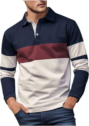 Generic Vintage Polos Shirts for Men Long Sleeve Casual Shirt Lightweight Stripe Regular Fit Workwear Moisture Wicking Breathable Daily Wear Sports Work Shirt