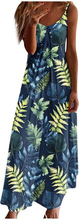 Generic Women Spaghetti Strap Dress Floral Print Sleeveless Summer Dresses for Women Cami V-Neck Beach Sundresses Flowy Vacation Holiday Dress Elegant Strappy