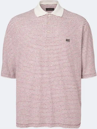 Wales Bonner Polo Bask de lino y algod&oacute;n a rayas con logo