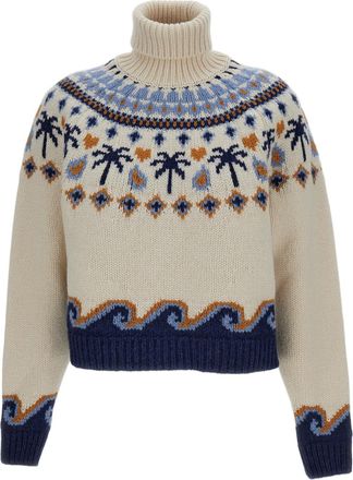 Alanui Light Blue Sweet Winter Fair Isle Virgin Wool Sweater