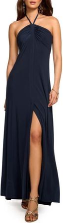 Ramy Brook Mira Gathered Halter Gown in Navy at Nordstrom, Size Xx-Large