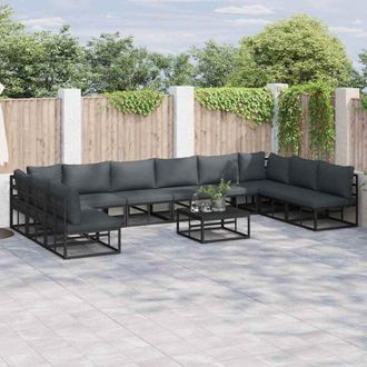 vidaXL Conjunto De Sof&aacute; De Jard&iacute;n Con Coj&iacute;n 11 Pcs Negro Aluminio Vidaxl