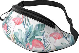 Generic Flamingo Palm Tree Banana Leaves Waist Bag Bum Bag Lightweight Waistpacks For Ladies Shopping Running 14X35Cm