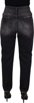 Dolce & Gabbana Womens Black Washed Tattered High Waist Denim Jeans Cotton Clothing