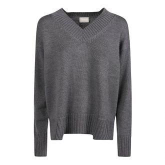 Drumohr L5Mn 481L Over V-Neck Trui - Dames - V-hals truien - Grijs - S - Wol - Truien & Vesten