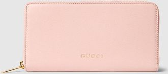 Gucci Zip Around Wallet With Gucci Lettering, Pink, Leather