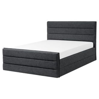 Beliani Cama Tapizada Gris Oscuro 160 X 200 Cm Con Cabecero Y Pie De Cama Valbonne