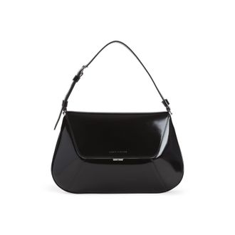 Amina Muaddi Black And Silver Ami Brushed Leather Shoulder Bag-Donna