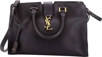 Saint Laurent Black Sheep Leather Monogram Cabas Small (Authentic Pre-Loved)