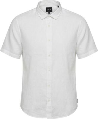 A|X Armani Exchange Linnen Regular Fit Overhemd - Heren - Korte mouwen Overhemden - Wit - S - Linnen - Overhemden