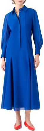 Akris Godet Flared Long Sleeve Cotton Voile Shirtdress in Lapis Blue at Nordstrom, Size 10