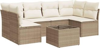 vidaXL Vidaxl - Set Sof&aacute;s De Jard&iacute;n 7 Piezas Y Cojines Rat&aacute;n Sint&eacute;tico Beige
