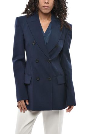 Max Mara Blue Solid Peaked Lapel Blazer