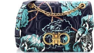Ferragamo Gancini Turnlock Flap Bag Gancini Quilted Printed Leather Medium