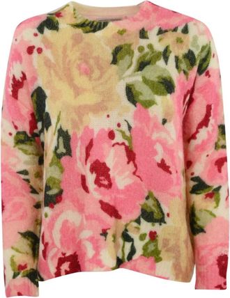 MC2 Saint Barth Roze Wollen Trui met Geribbelde Details - Dames - Ronde hals truien - Veelkleurig - L - Wol - Truien & Vesten