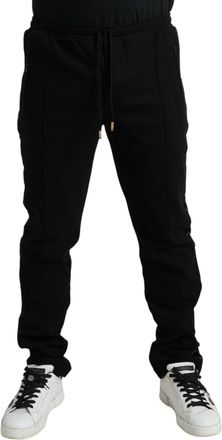 Dolce & Gabbana Mens Classic Straight Leg Trousers - Black Cotton - Size EU 54 (Mens)