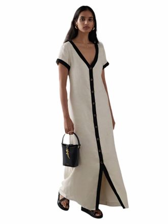 SANCIA Darla Button Down Short Sleeve Maxi Dress In Clay