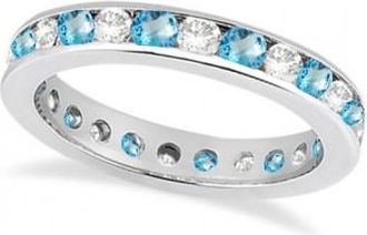 Allurez Channel-Set Blue Topaz & Diamond Eternity Ring 14k White Gold (1.50ct)