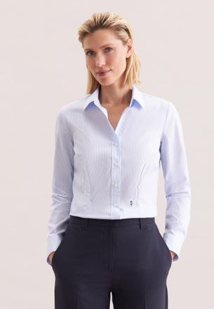 Seidensticker Hemdbluse SEIDENSTICKER, Damen, Gr. 3XL (46), blau (hellblau gestreift), 100% Baumwolle, gestreift, slim fit, ohne Ausschnitt, Blusen Hemdbluse, 1/1 K