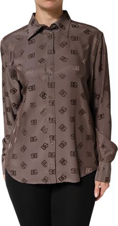Dolce & Gabbana Brown Collared Long Sleeves Logo Shirt Womens Top