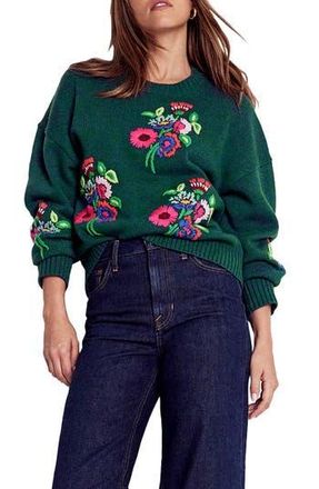 Boden Novelty Embroidered Sweater in Emerald Night Bouquet at Nordstrom Rack, Size Small