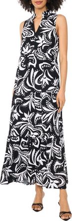Vince Camuto Print Sleeveless Tiered Maxi Dress in Rich Black at Nordstrom, Size Medium