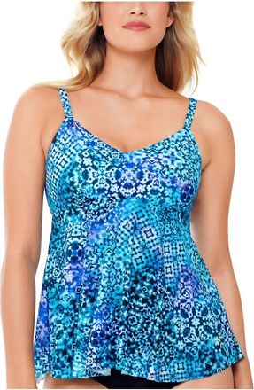 Swim Solutions Printed Underwire Tankini Top In Santorini