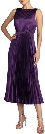Mac Duggal High Neck Sleeveless Pleated Midi Dress in Purple at Nordstrom, Size 10
