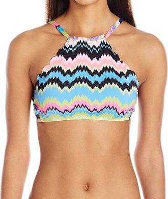 PQ Swim Women Clara Reversible To Black Seamless High Neck Bikini Top Swimsuit In Multi