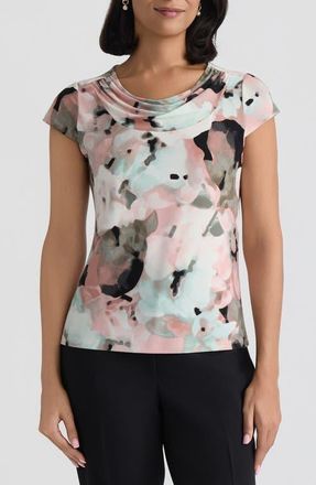 Kasper Blurred Floral Print Cowl Neck Top in Tearose Multi at Nordstrom, Size X-Large