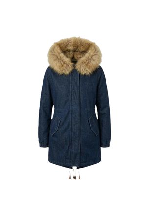 MC2 Saint Barth Beige Fur Trim Oversized Denim Parka