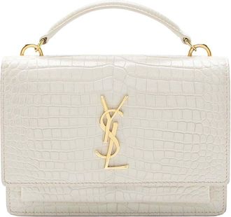 Saint Laurent Croc Embossed Leather Monogram Sunset Chain Wallet (Authentic Pre-Loved)