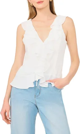 1.State V-Neck Ruffle Top in Ultra White at Nordstrom Rack, Size X-Large
