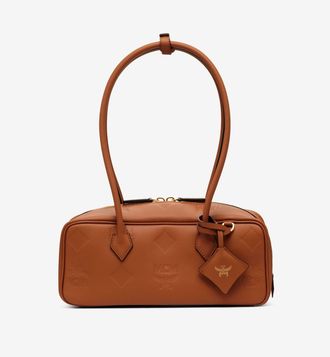 MCM Small Aren East West Shoulder Bag in Maxi Monogram Leather