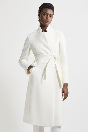 Karen Millen Petite Premium Italian Manteco Wool Investment Notch Neck Tailored Midi Coat