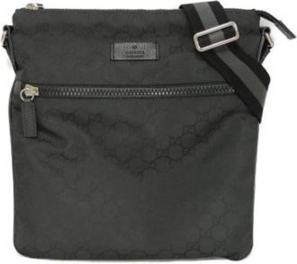 Gucci Pre-owned Cross Body Bags, male, Black, Size: ONE SIZE Pre-owned GG Nylon Messenger Shoulder Bag