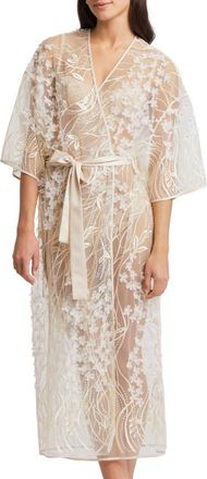 Rya Collection Kiss Flower Appliqué Robe in Champagne at Nordstrom, Size X-Large